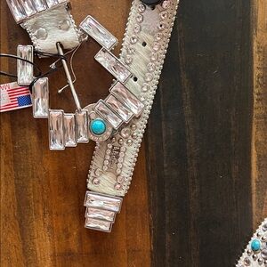 B.B. Simon Silver and Tan Belt